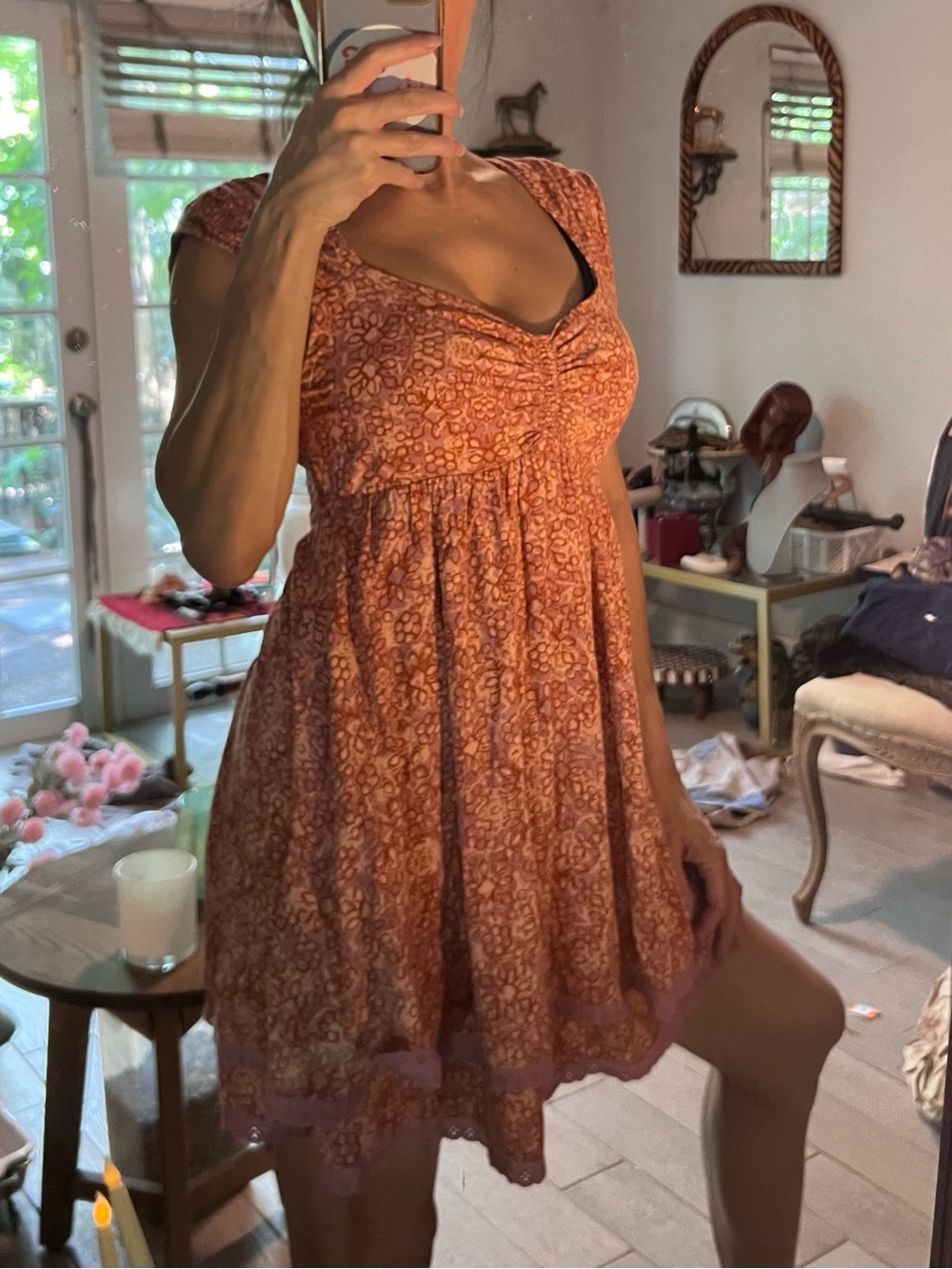 Women’s Dusty Pinks Smocked Floral Babydoll Dress Free People